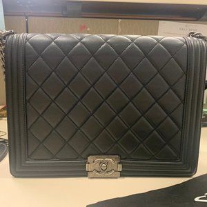 Lambskin Quilted Large Boy Flap Black